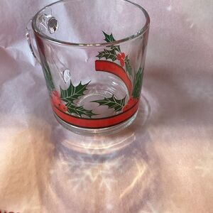 Holly Berry Mugs - set of 4 - clear glass with holly pattern